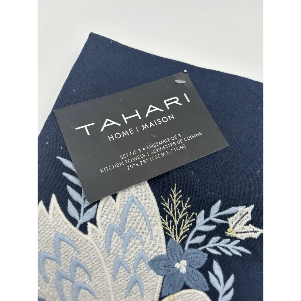 Tahari Hanukkah Set Of‎ 3 Kitchen Towels Blue Bird Star Of David Judaism NWT